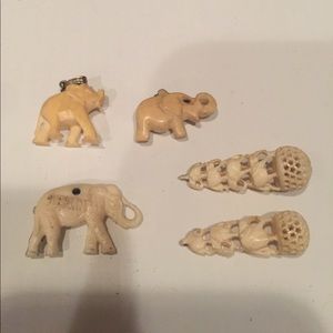 Vintage lot hand carved bone elephants